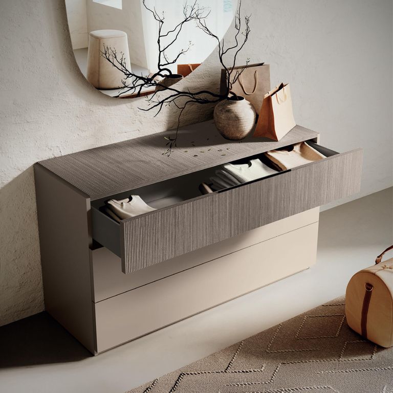 Essenza Italian Fluted Chest - 3 Drawer - Urban Velvet and Tabacco