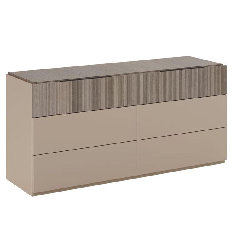 Essenza Italian Fluted Wide Chest - 6 Drawer - Urban Velvet and Tabacco