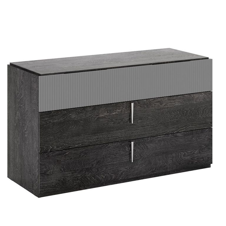 Onyx Italian Fluted Chest - 3 Drawer - Charcoal Black and MedBlue