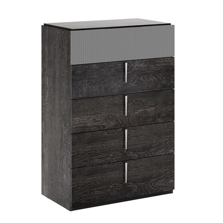 Onyx Italian Fluted Chest - 5 Drawer - Narrow - Charcoal Black and MedBlue