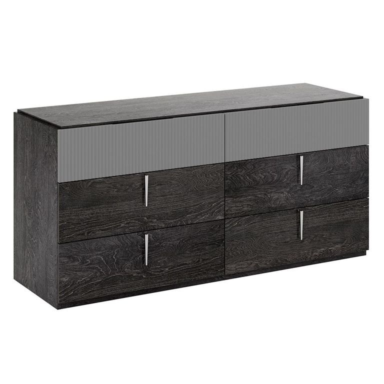 Onyx Italian Fluted Chest - 6 Drawer - Wide - Charcoal Black and MedBlue