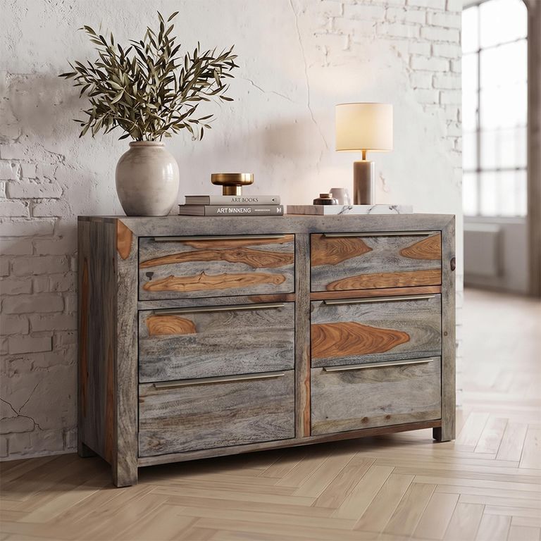 Goa Chest - 6 Drawer - Wide - Rustic Sheesham