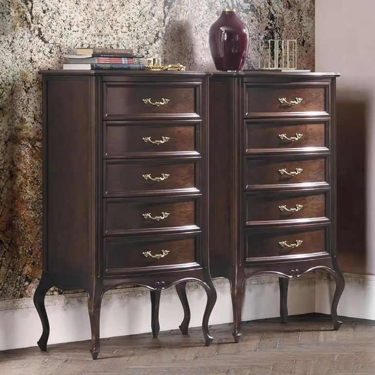 Verdi Italian Walnut 5 Drawer Midi French Style Chest