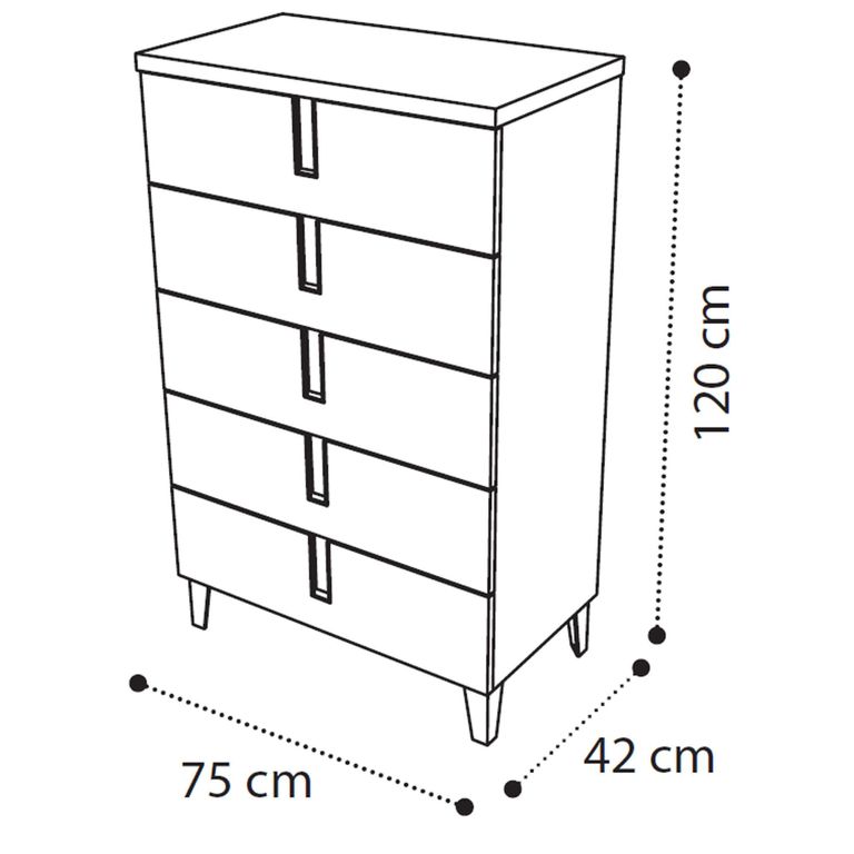 Ambra Italian Chest - 5 Drawer - Tall - Sand Birch