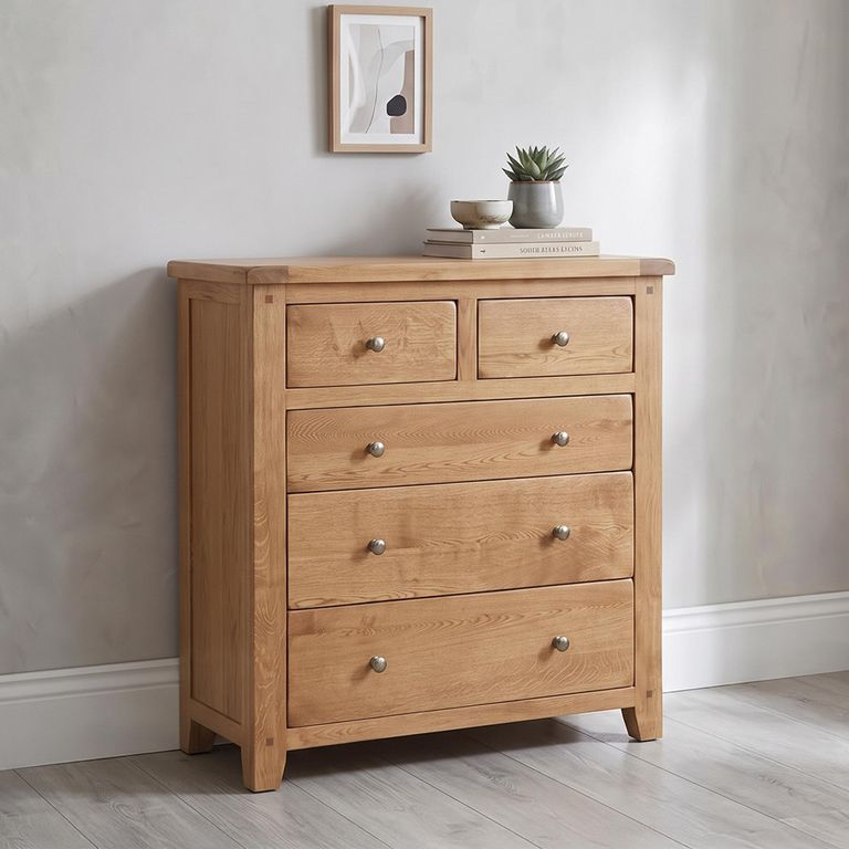 Melbourne Country Oak Chest - 2+3 Drawer - Wide - Rustic