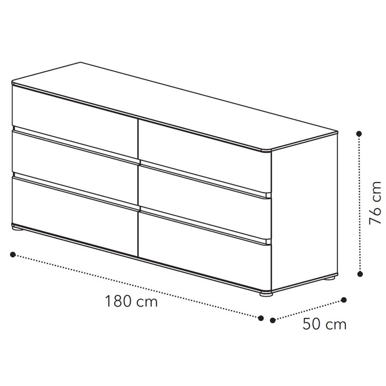 Maia Italian Chest - 6 Drawer - Wide - Silver Birch