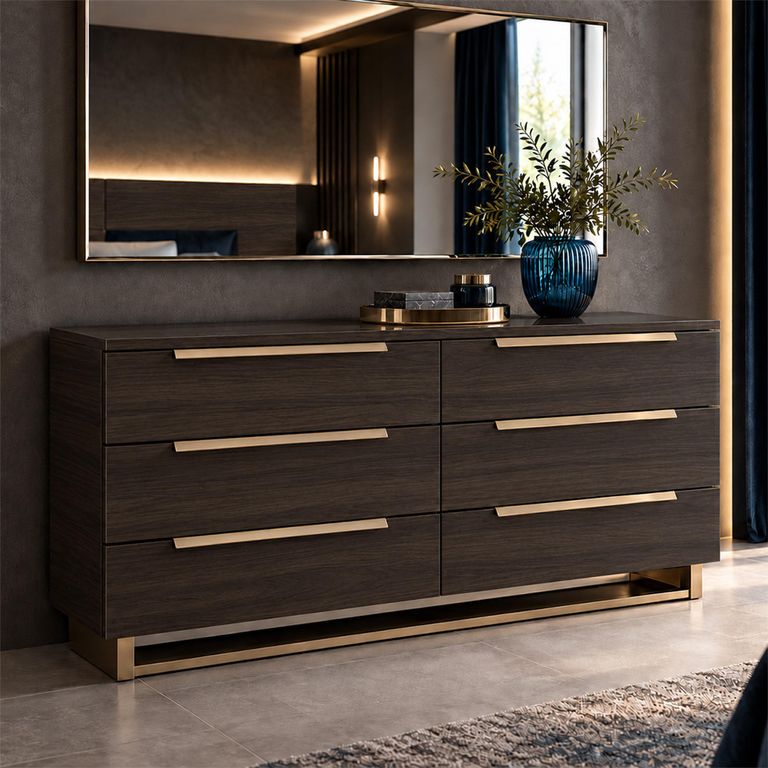 Smart Italian Walnut 6 Drawer Wide Chest