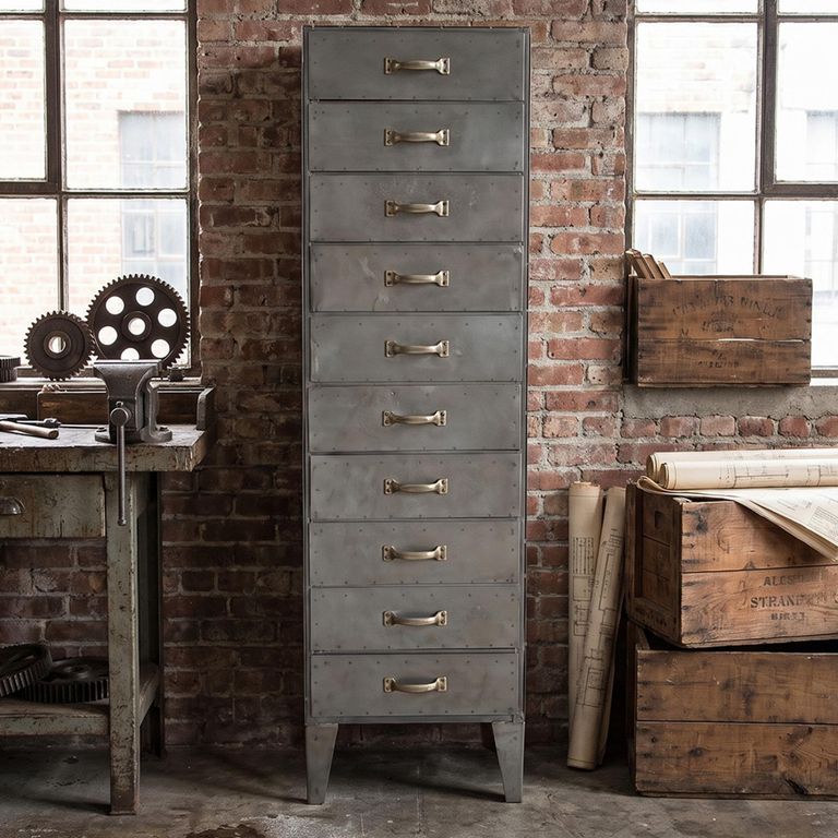 Tallboy Multi Drawer Grey Metal 7 Drawer Industrial Chest