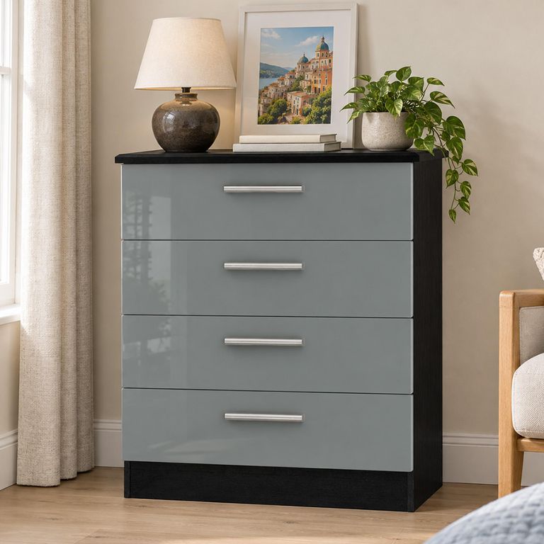 Knightsbridge Grey Gloss and Black 4 Drawer Chest