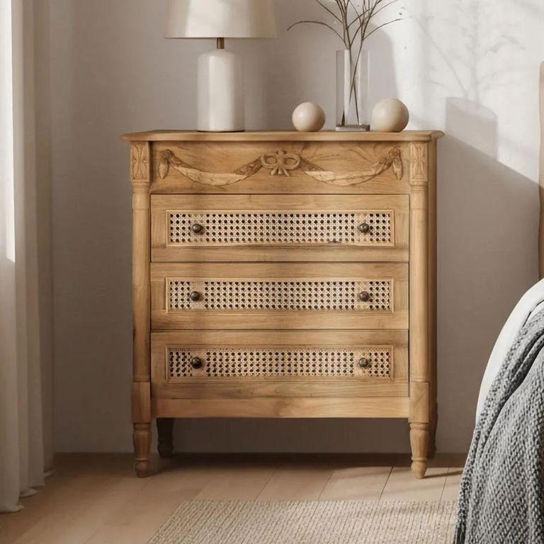 Bellecour Rattan and Teak Wood 3 Drawer Narrow Chest