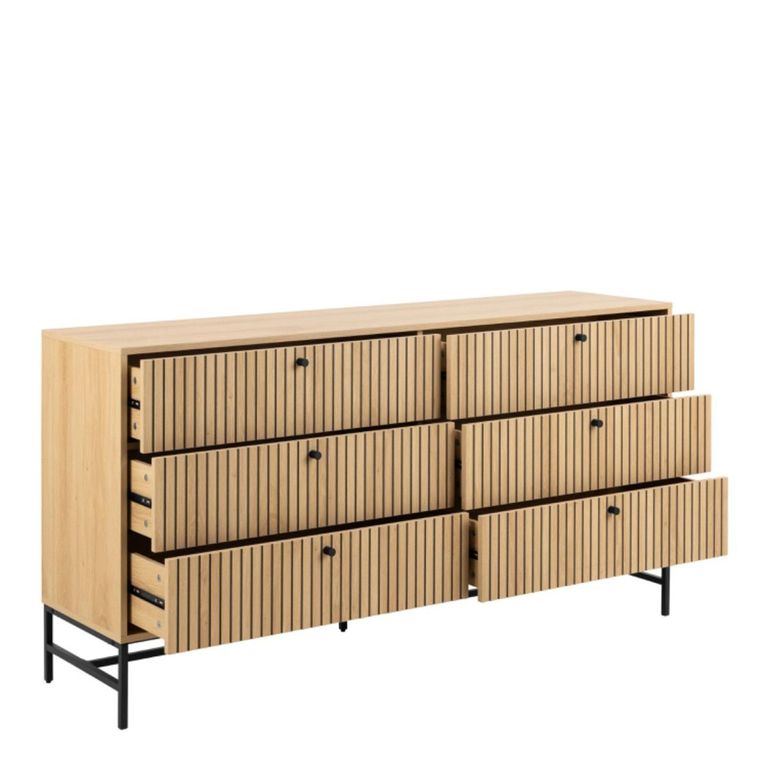 Albany Chest - 6 Drawer - Wide - Oak Ribbed
