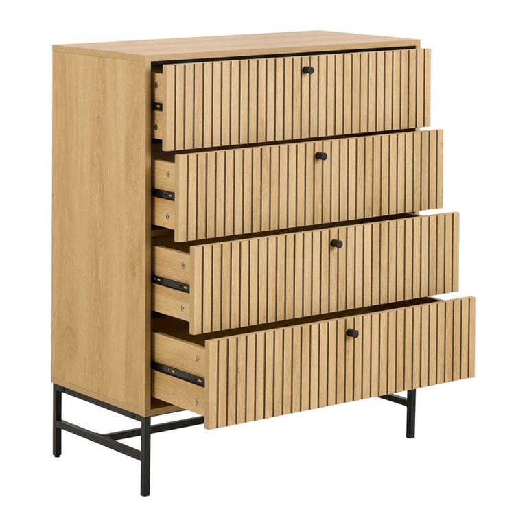Albany Chest - 4 Drawer - Ribbed Oak