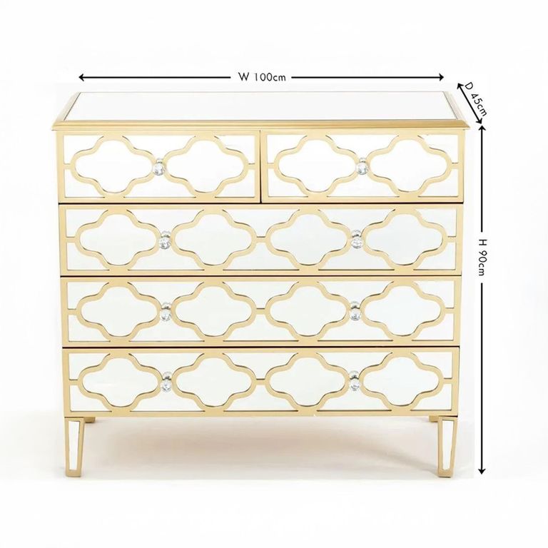 Casablanca Chest - 3+2 Drawer - Mirrored - Gold Trim