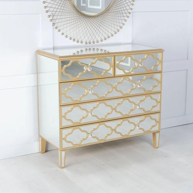 Casablanca Chest - 3+2 Drawer - Mirrored - Gold Trim