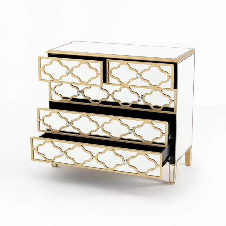 Casablanca Chest - 3+2 Drawer - Mirrored - Gold Trim