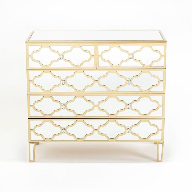 Casablanca Chest - 3+2 Drawer - Mirrored - Gold Trim