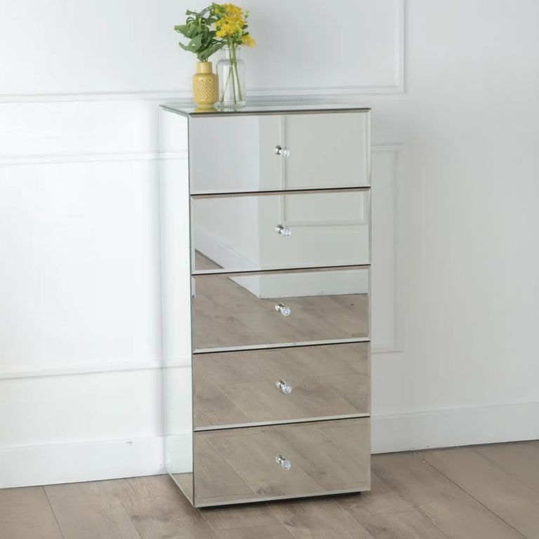 Chelsea Narrow Chest - 5 Drawer - Mirrored