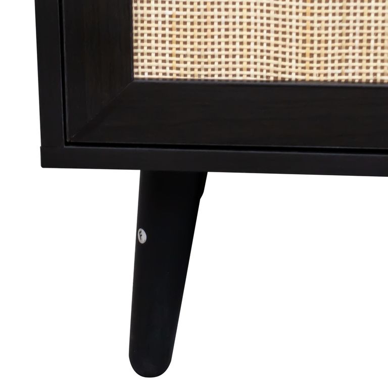 Clearance - Ferrero Black and Woven Rattan 6 Drawer Wide Chest