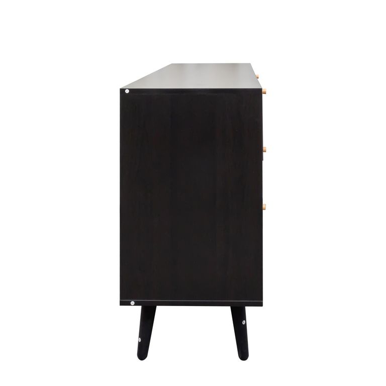 Clearance - Ferrero Black and Woven Rattan 6 Drawer Wide Chest