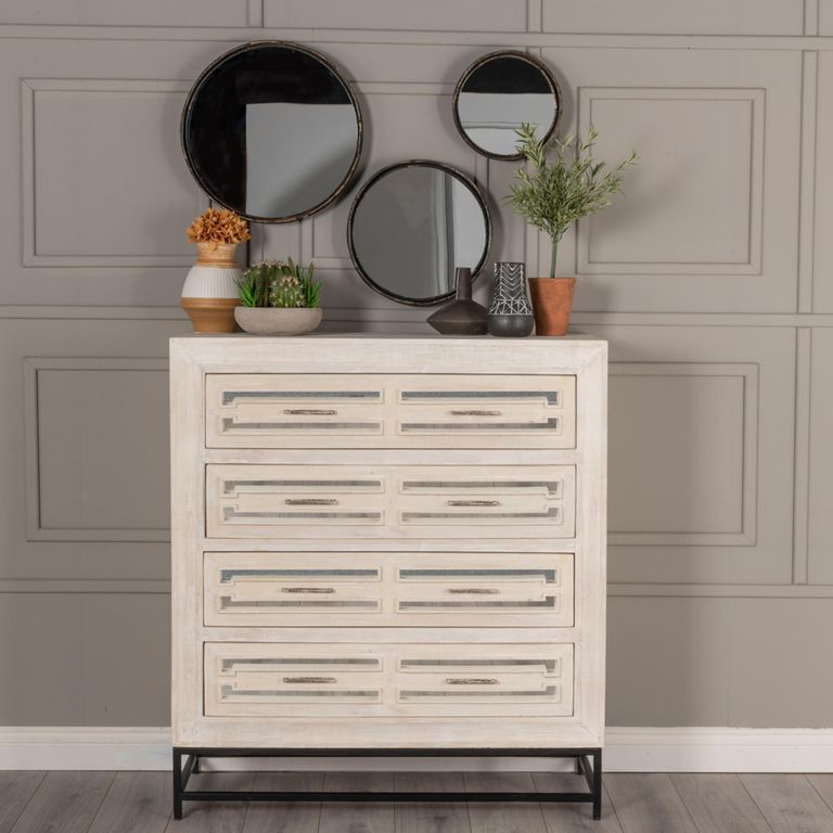 Clearance - Geo Chest of Drawers - 4 Drawer - White Mirrored