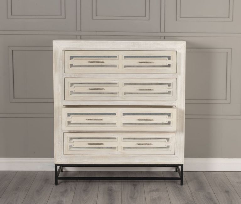 Clearance - Geo Chest of Drawers - 4 Drawer - White Mirrored