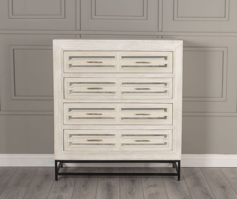 Clearance - Geo Chest of Drawers - 4 Drawer - White Mirrored