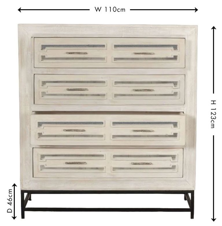Clearance - Geo Chest of Drawers - 4 Drawer - White Mirrored