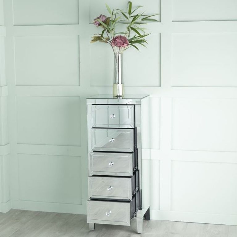 Lucia Narrow Chest - 5 Drawer - Mirrored