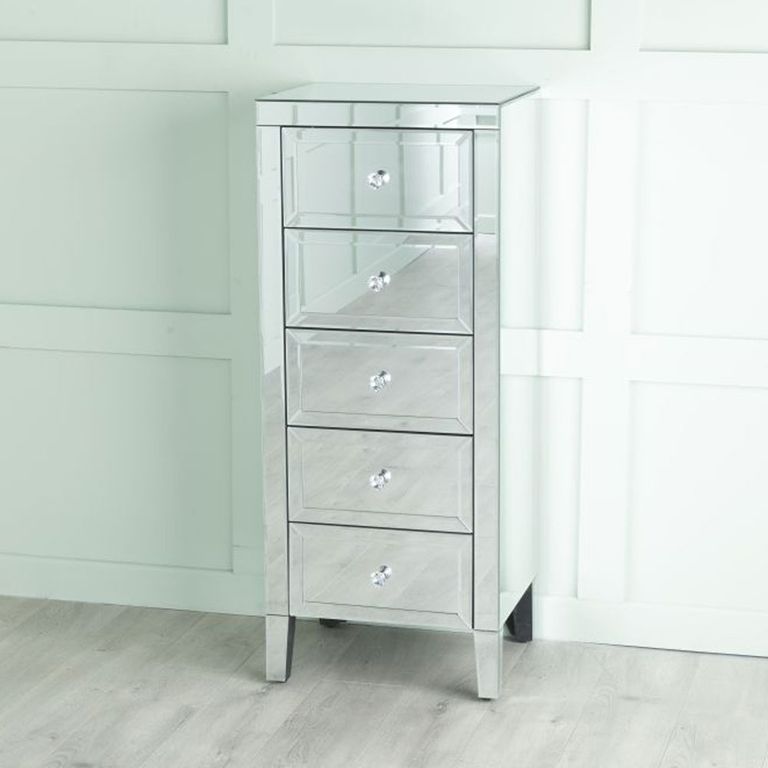 Lucia Narrow Chest - 5 Drawer - Mirrored