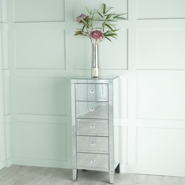 Lucia Narrow Chest - 5 Drawer - Mirrored