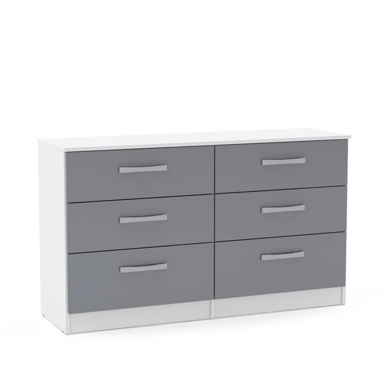 Lynx Wide Chest - 6 Drawer - White and Grey Gloss