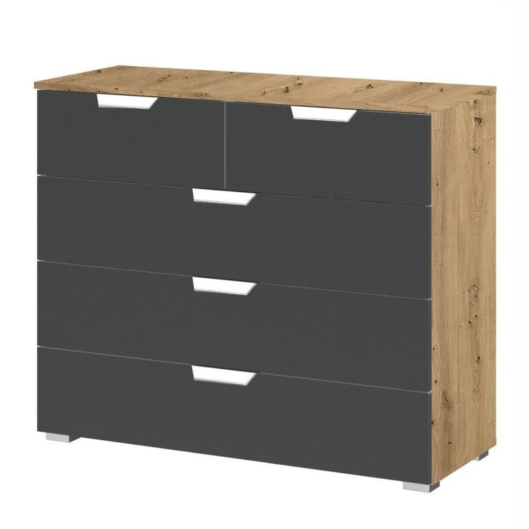 Aditio Chest - 3+2 Drawer - Artisan Oak & Metallic Dark Grey