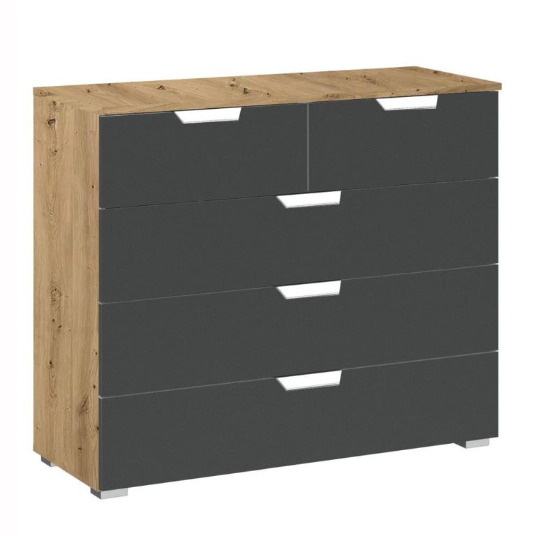 Aditio Chest - 3+2 Drawer - Artisan Oak & Metallic Dark Grey