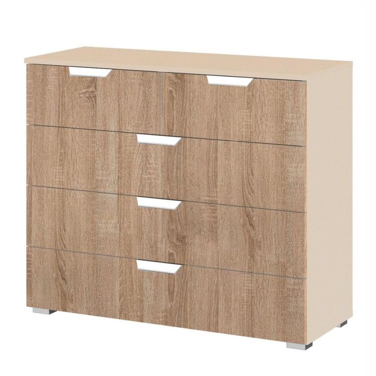 Aditio Chest - 3+2 Drawer - Champagne & Sonoma Oak