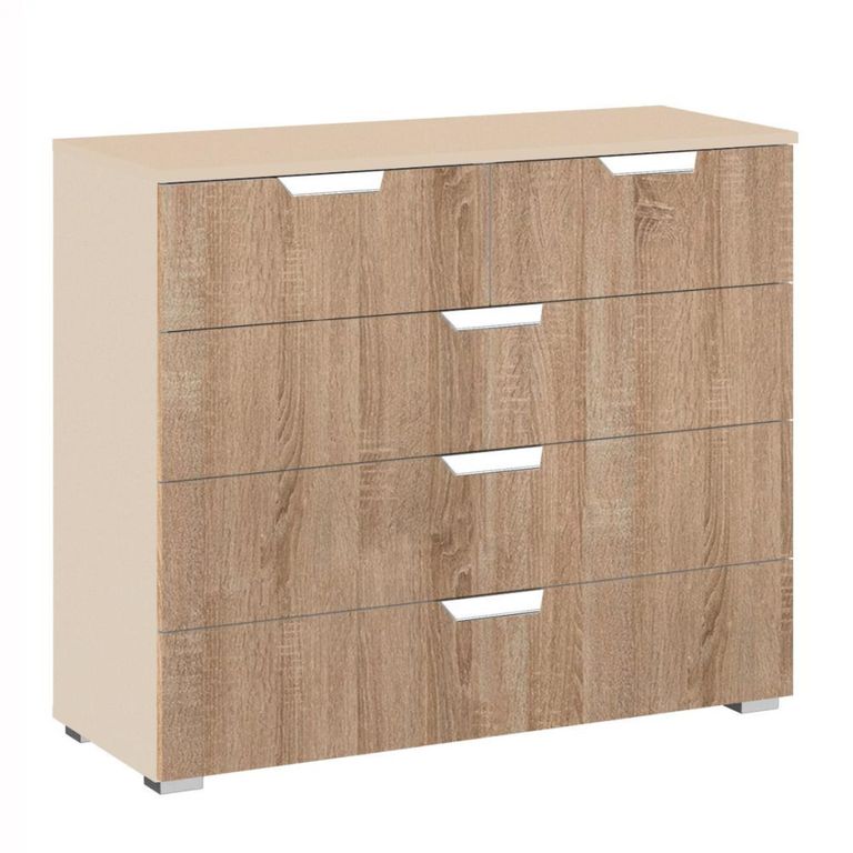 Aditio Chest - 3+2 Drawer - Champagne & Sonoma Oak