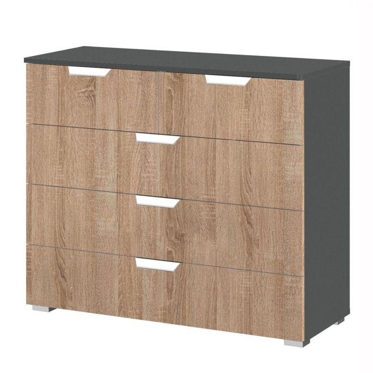 Aditio Chest - 3+2 Drawer - Metallic Dark Grey & Sonoma Oak
