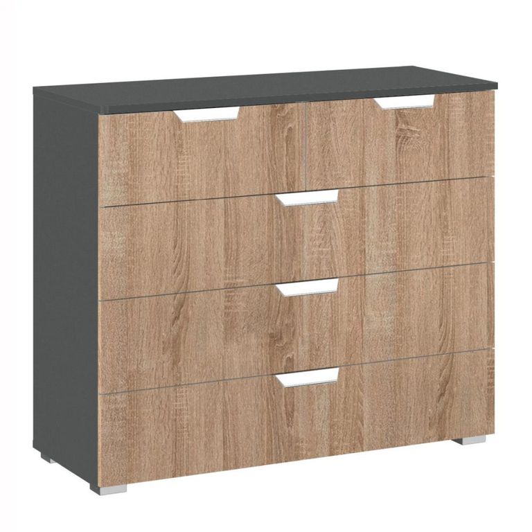 Aditio Chest - 3+2 Drawer - Metallic Dark Grey & Sonoma Oak