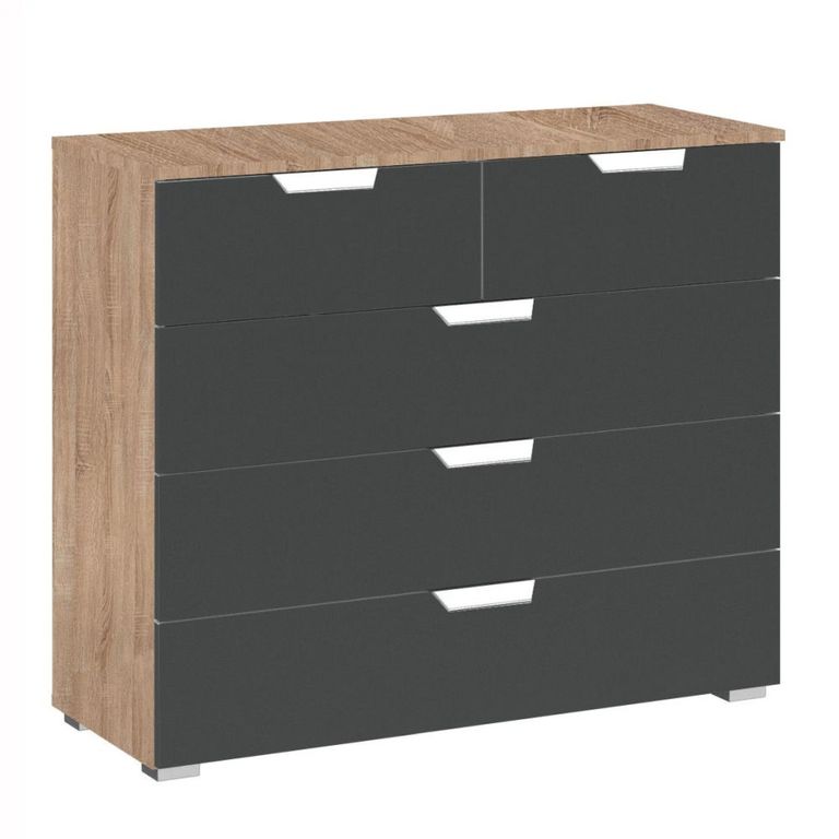 Aditio Chest - 3+2 Drawer - Sonoma Oak & Metallic Dark Grey
