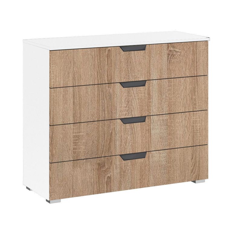 Aditio Wide Chest - 4 Drawer - Alpine White & Sonoma Oak