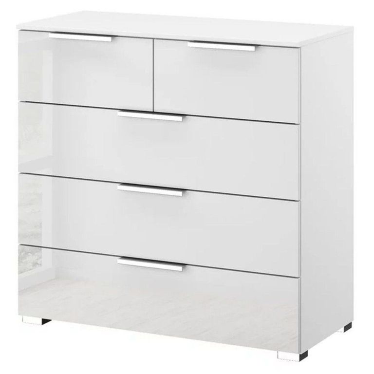 Miramar Chest - 3+2 Drawer - Alpine White & Crystal White Glass