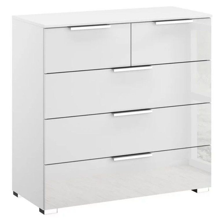 Miramar Chest - 3+2 Drawer - Alpine White & Crystal White Glass