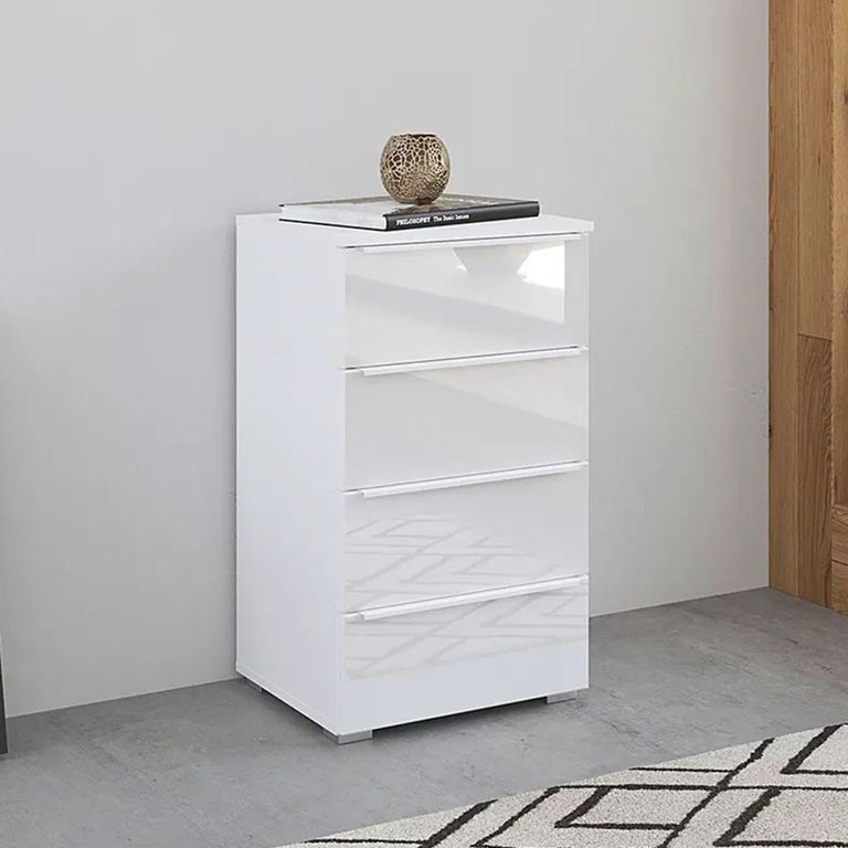 Monostar Chest - 4 Drawer - Alpine White & White Glass