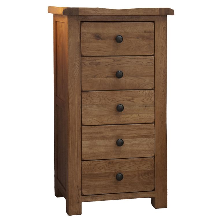 Rustic Oak Chest of Drawers - 5 Drawer - Narrow - Oak