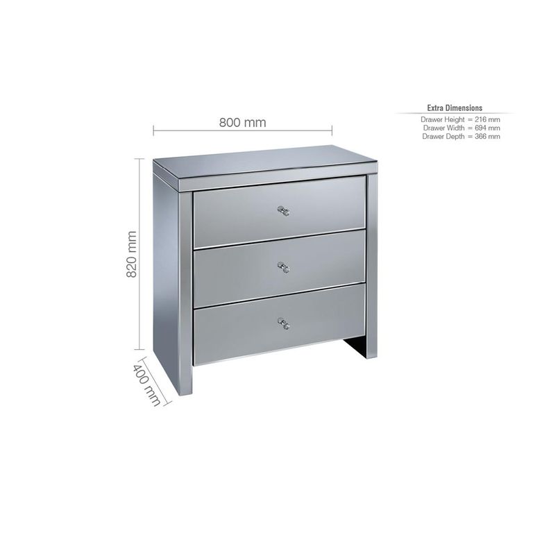 Seville Small Chest - 3 Drawer - Mirrored