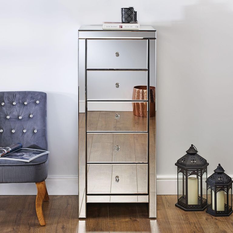 Seville Tall Chest - 5 Drawer - Mirrored