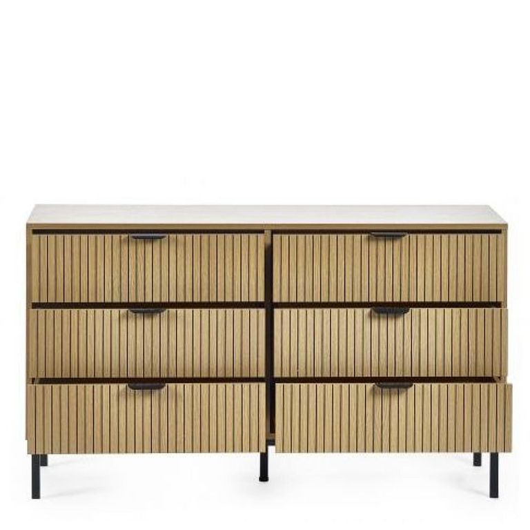 Sia Chest of Drawers - 6 Drawer - Wide - Ribbed - Oak
