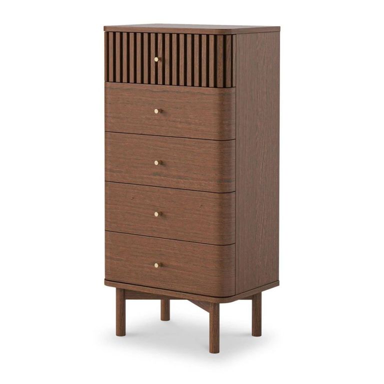 Soho Tallboy Chest - 5 Drawer - Slatted - Dark Oak