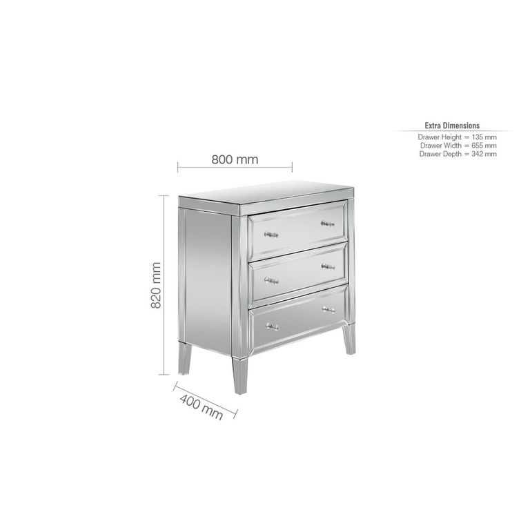 Valencia Small Chest - 3 Drawer - Mirrored