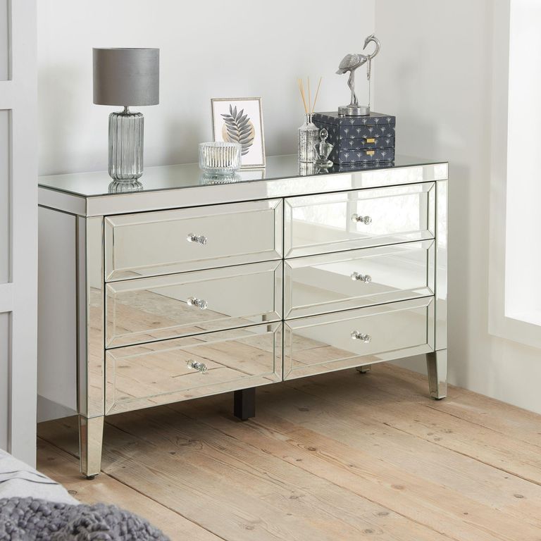 Valencia Wide Chest - 6 Drawer - Mirrored