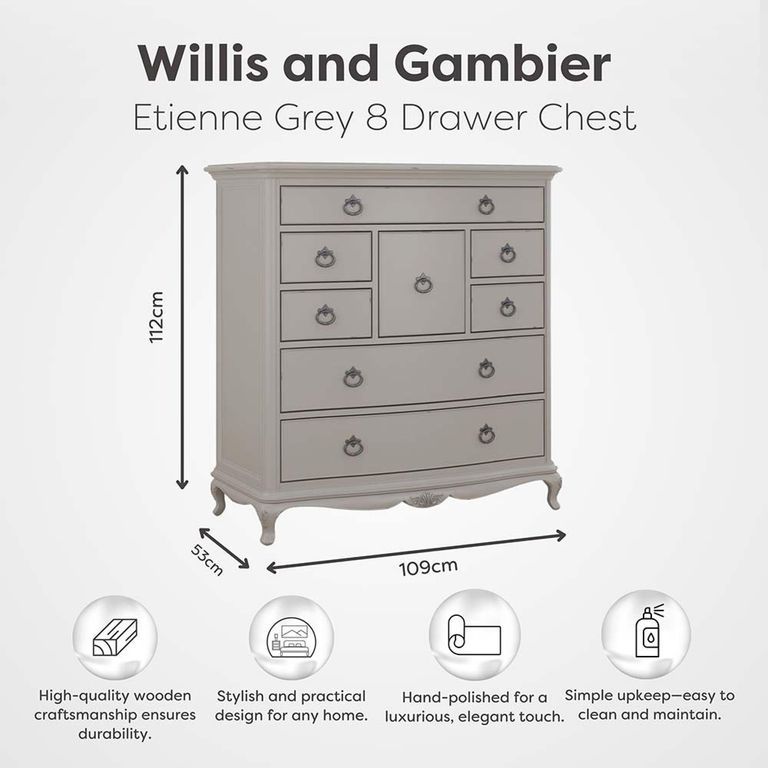 Etienne Chest - 8 Drawer - Grey